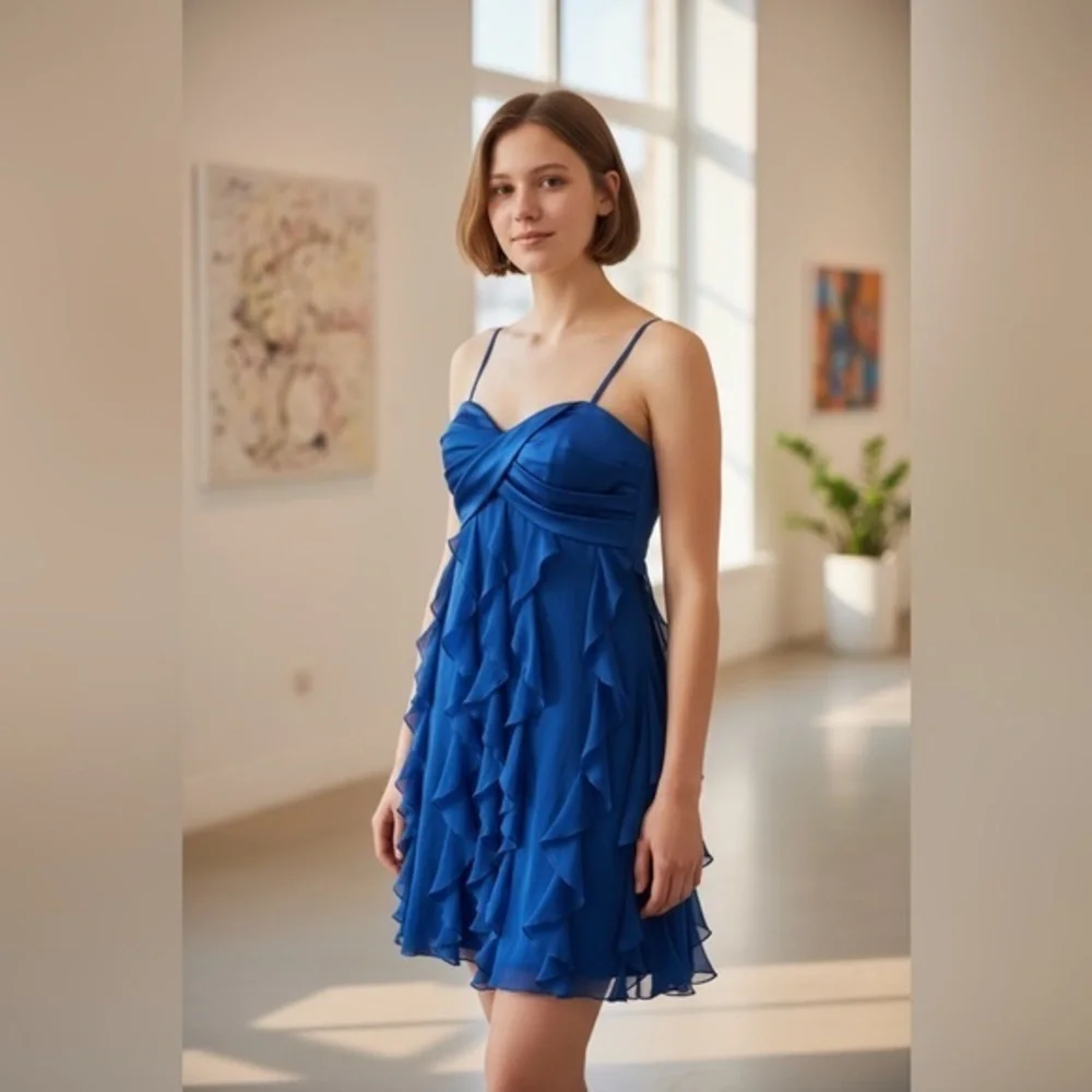 cache dresses cocktail and party 2000s Y2K Cache Sz 10 Royal Blue Lace Peplum Dress Cocktail Party